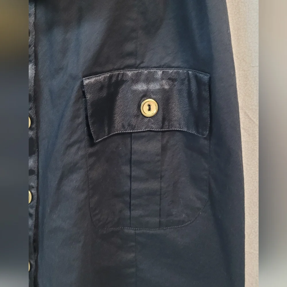 Black w/gold Button Down Fitted Dress, Size 3, Utility Safari Cargo Workwear - Picture 4 of 6